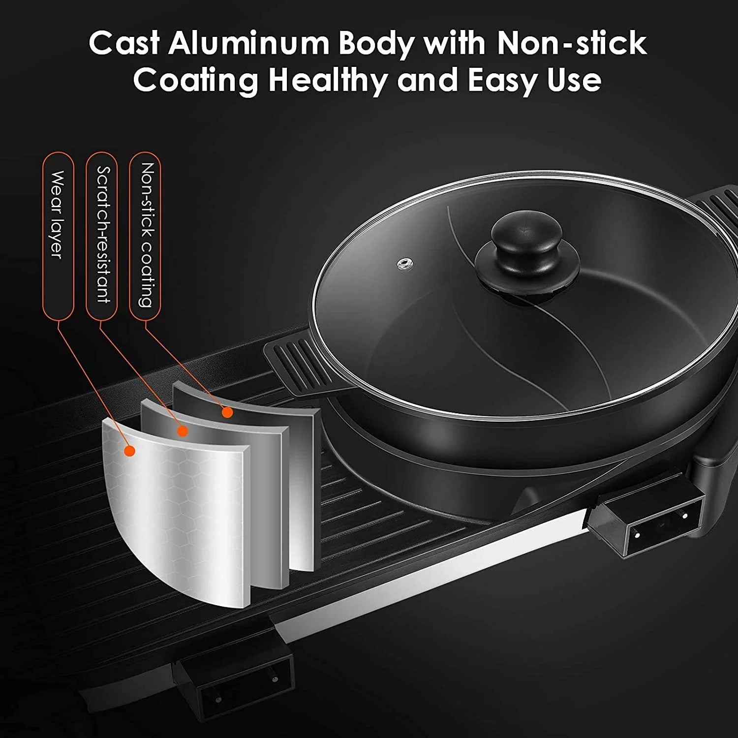Electric Hot Pot with Grill, Removable Non-Stick Hotpot, 110V H696541