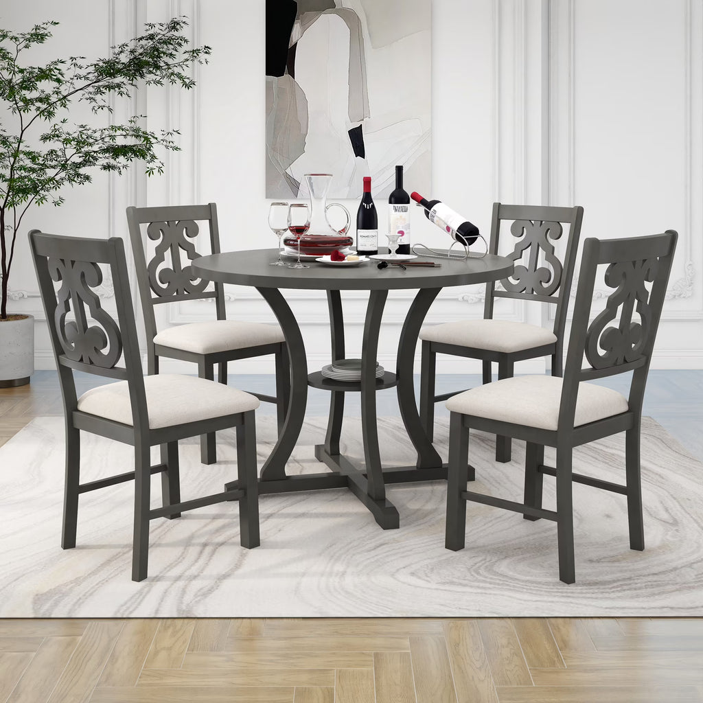 Antique Gray 5 Piece Wooden Dining Table and Chairs Set C76511
