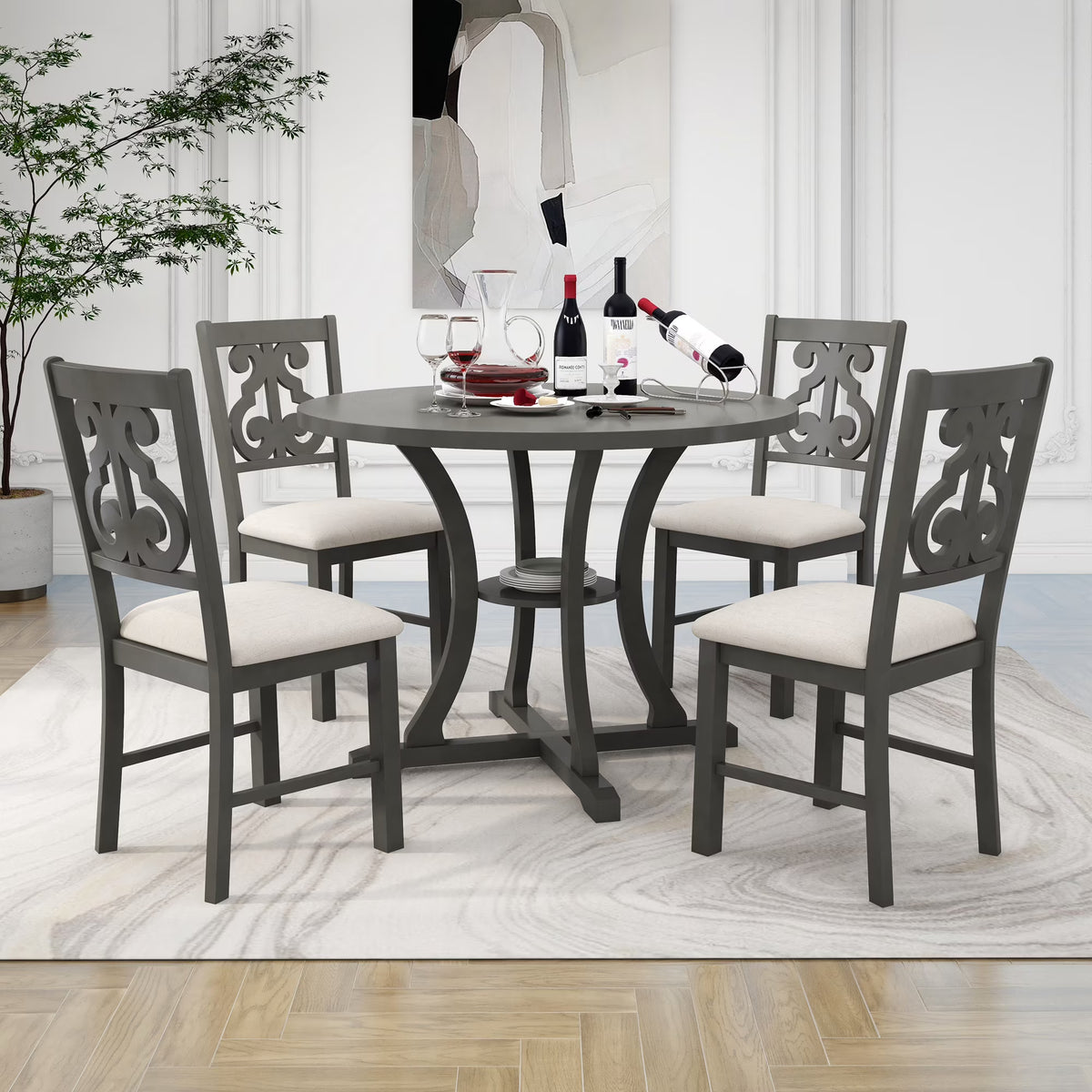 Antique Gray 5 Piece Wooden Dining Table and Chairs Set C76511