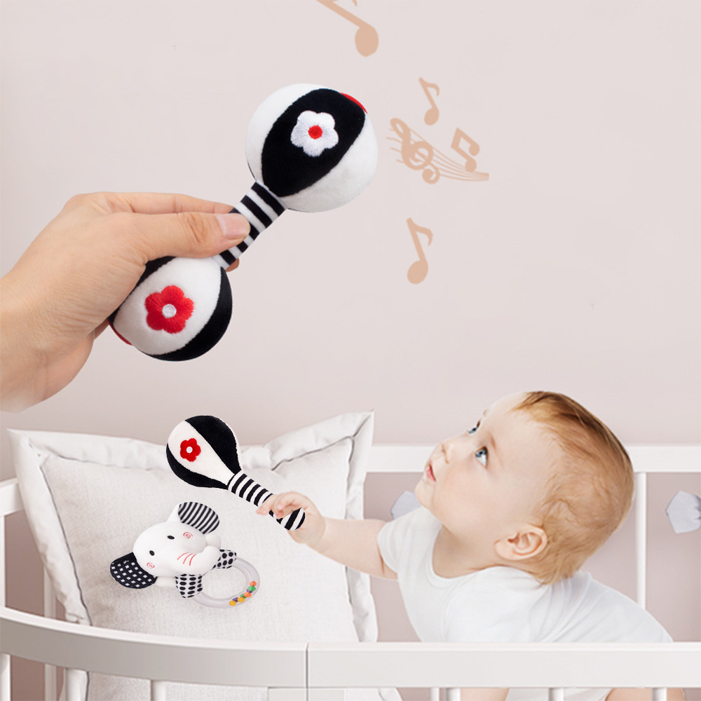3PCS Soft Baby Rattles High Contrast Black and White Plush Rattle Toy C509