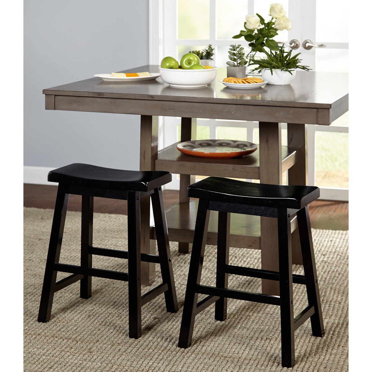 Set of 2 Black Saddle Stools B57855