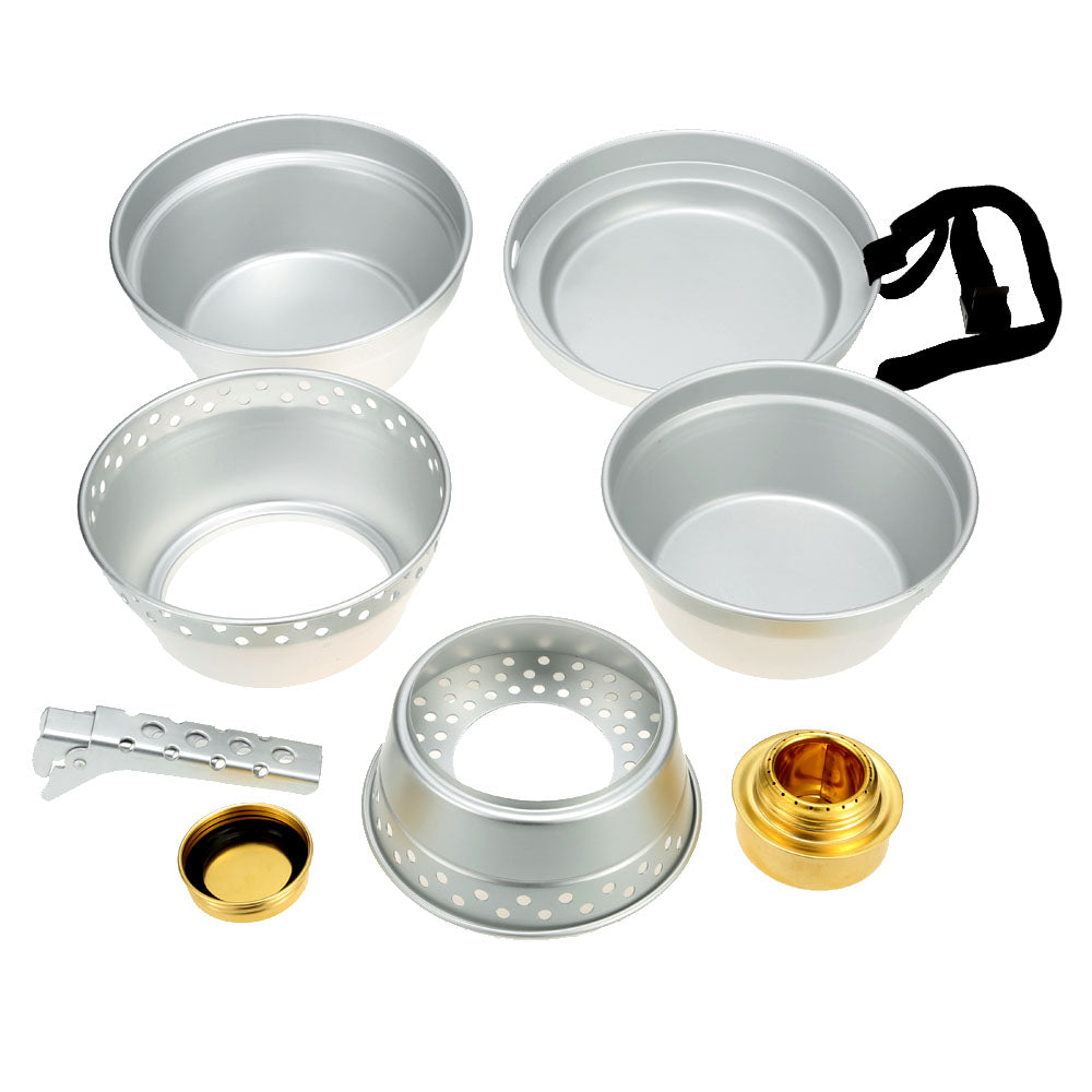 Backpacking Cooking Set with Alcohol Spirit Stove Pot Pan P952173