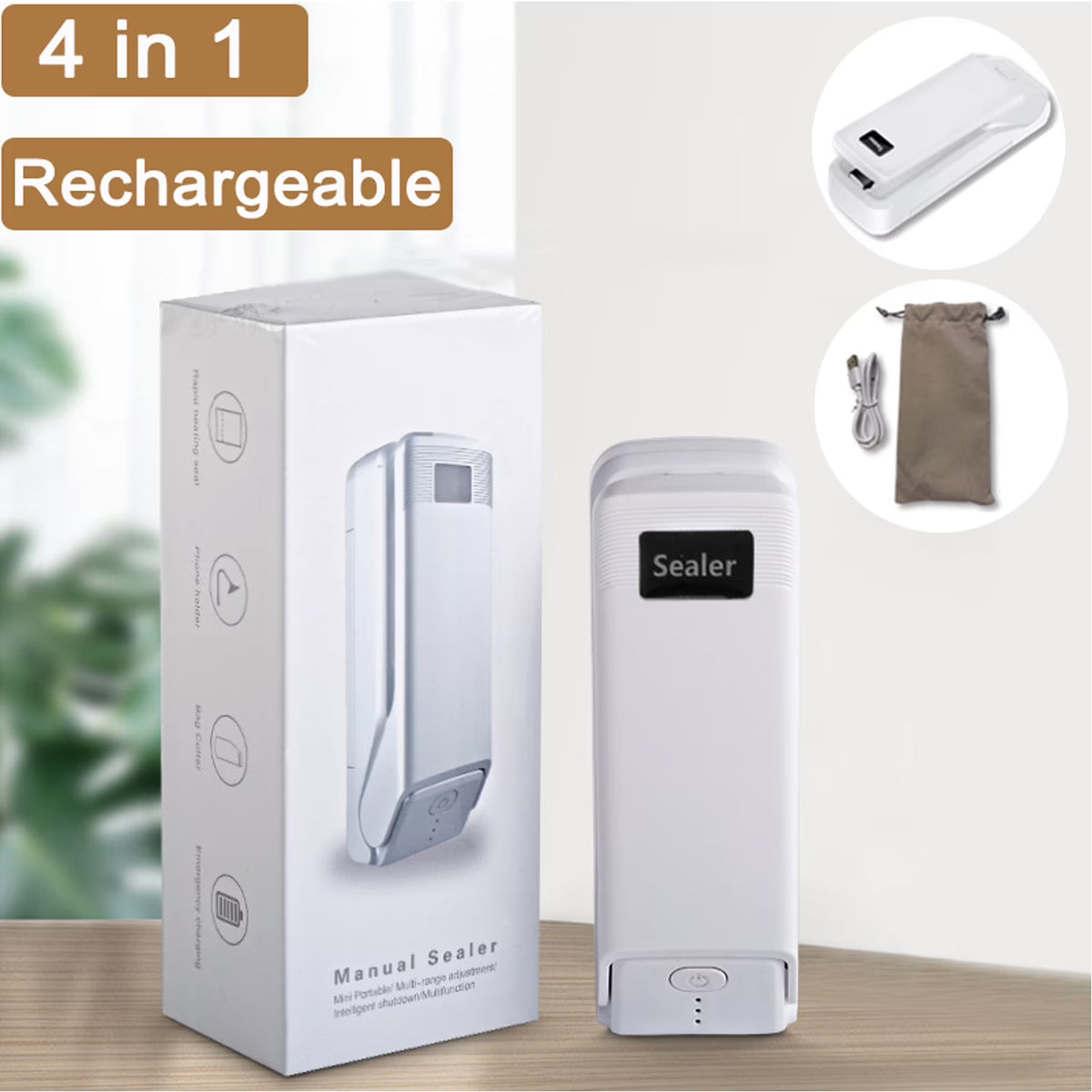 Rechargeable 4-in-1 Handheld Heat Sealer with Cutter Z587802