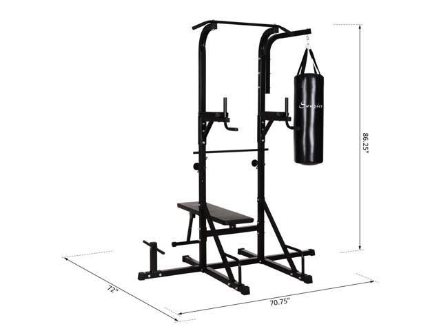 Power Tower with Bench and Punching Bag, Multi-Function Adjustable Dip Sit Up Workout Station Equipment S601