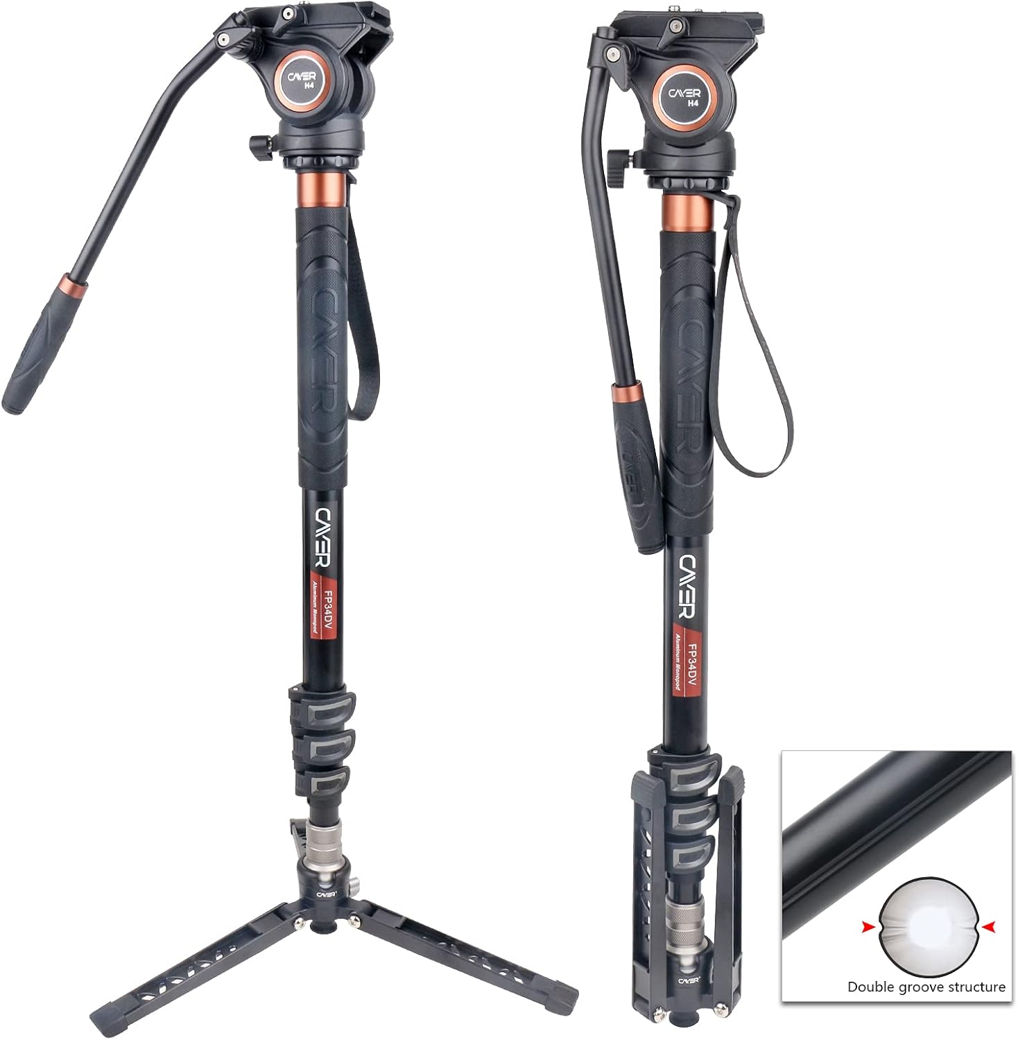 Aluminum Telescopic Camera Monopod with Pan Tilt Fluid Head and 3-Leg Tripod Base N63174