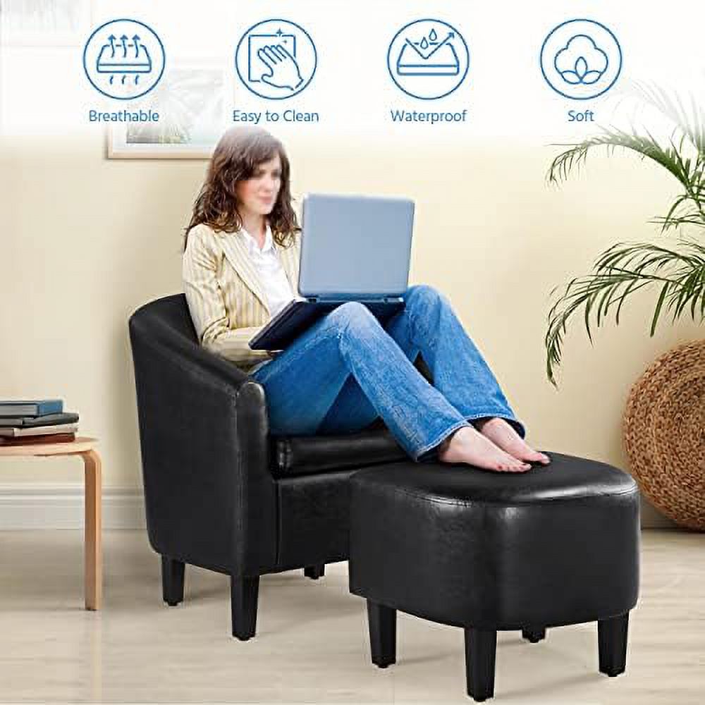 Black PU Leather Barrel Accent Chair with Ottoman F988