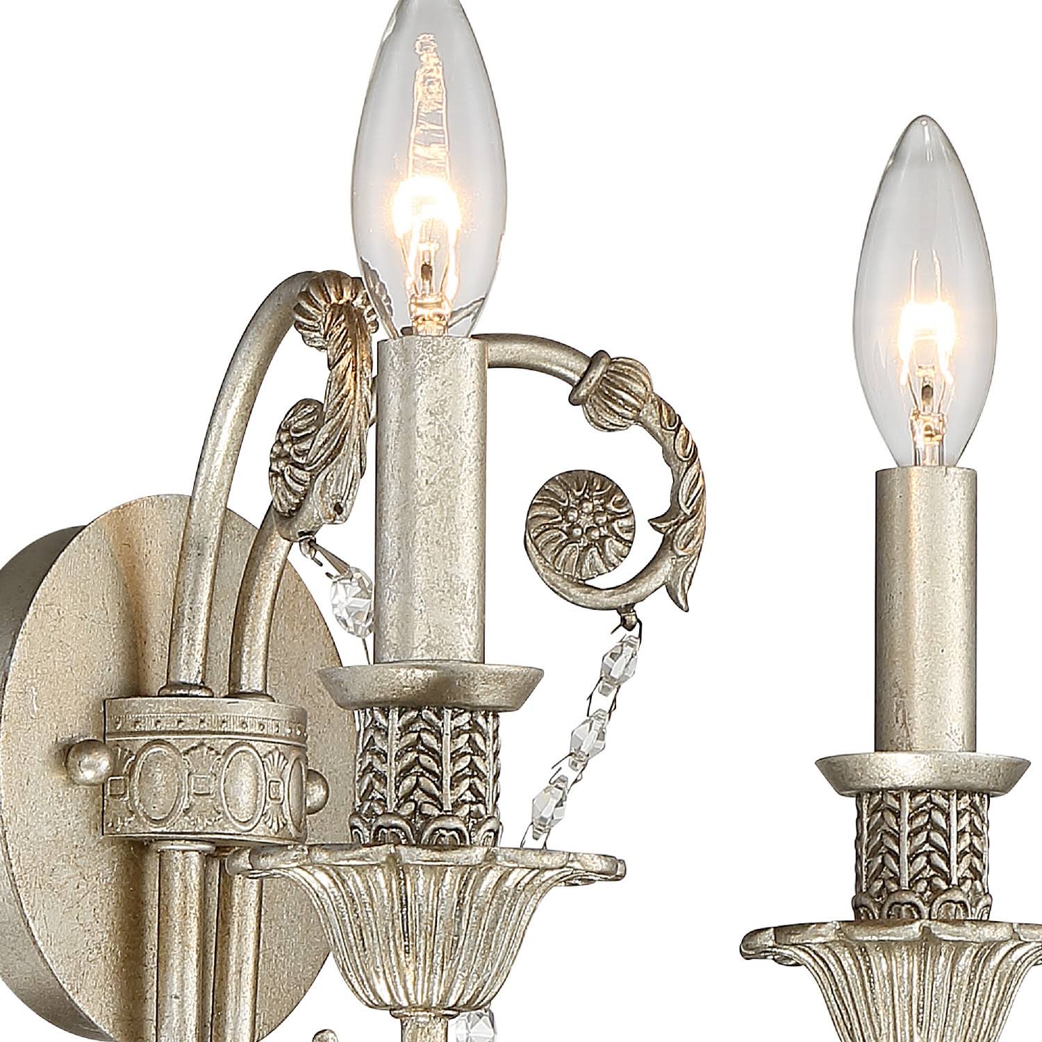 2 Light Clear Crystal Silver Sconce O243557