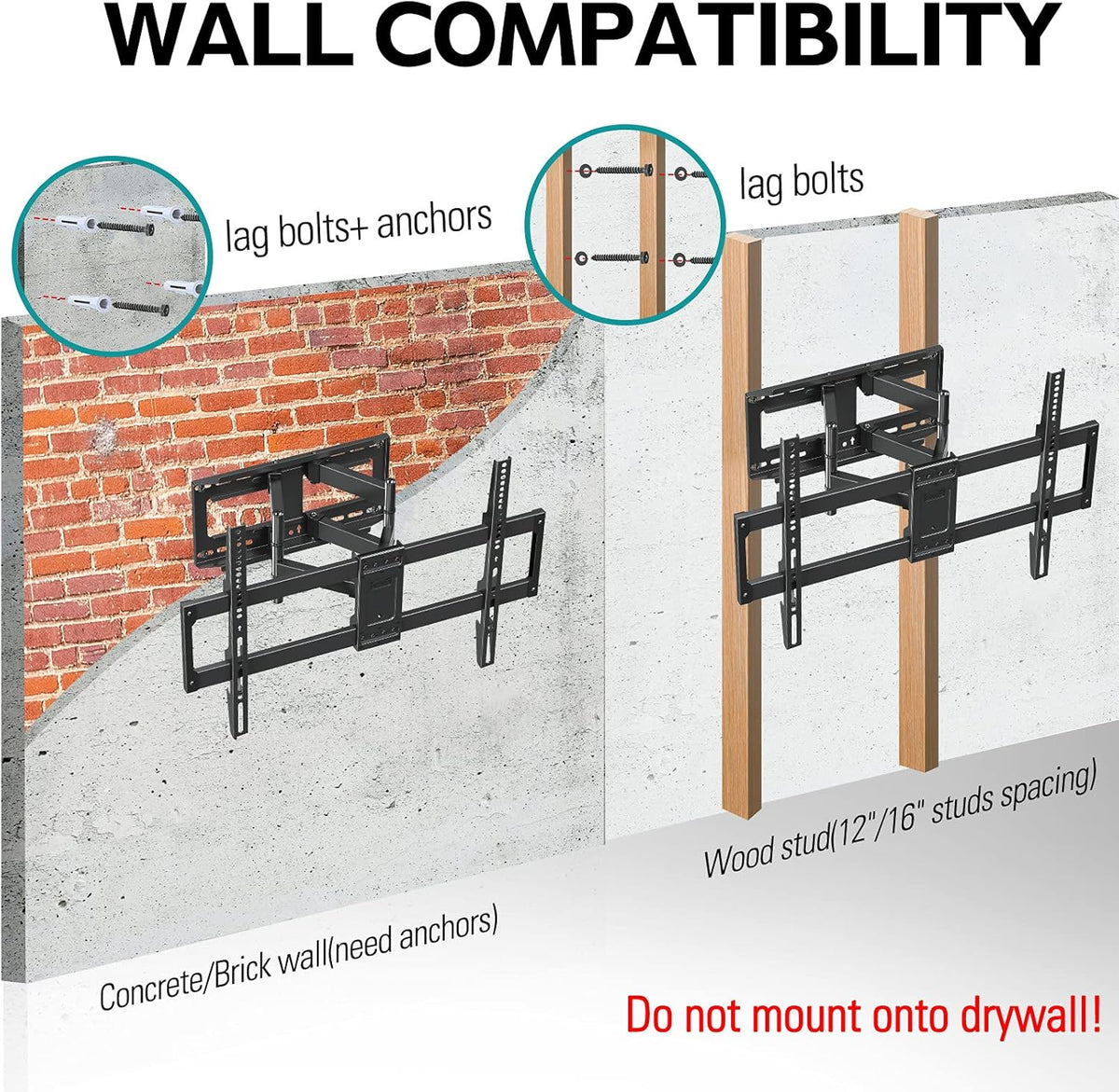 Full Motion TV Wall Mount for 42-70 inch TVs, Max VESA 600x400mm, Holds 100lbs U322989