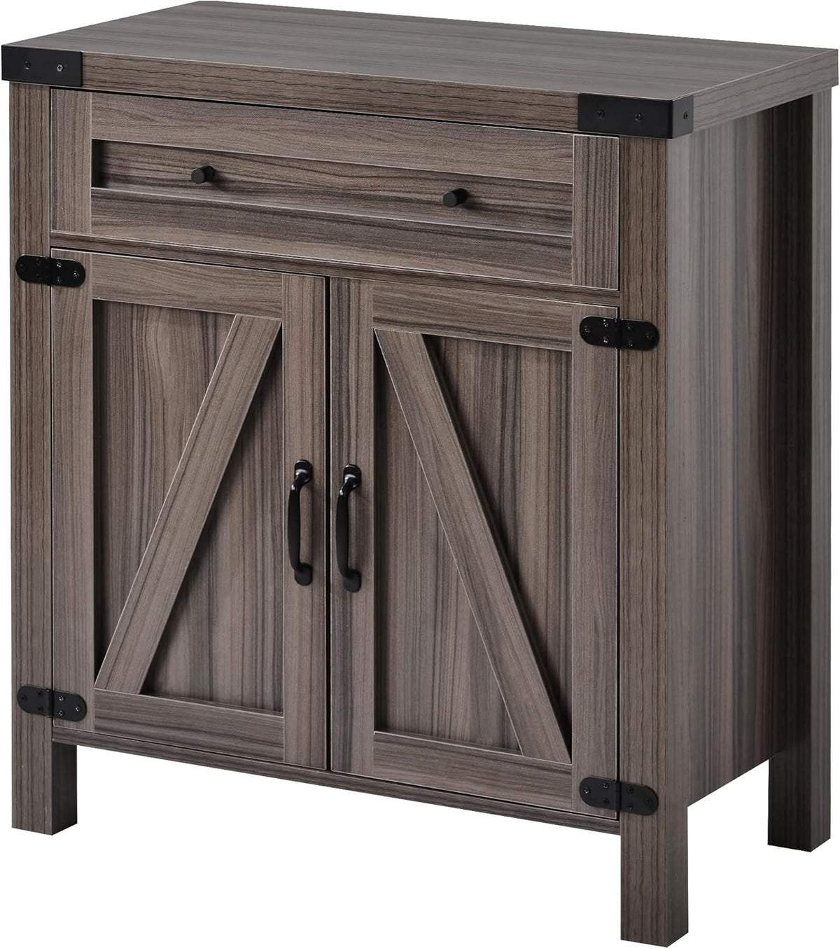 Farmhouse Barn Doors Storage Cabinet with Storage Drawer and Metal Handles, Dark Brown D145059