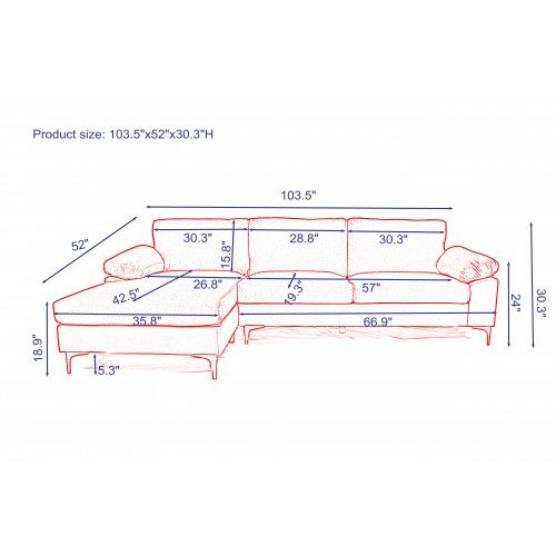 Light Gray Velvet L-Shaped Sectional Sofa with Metal Legs F63222