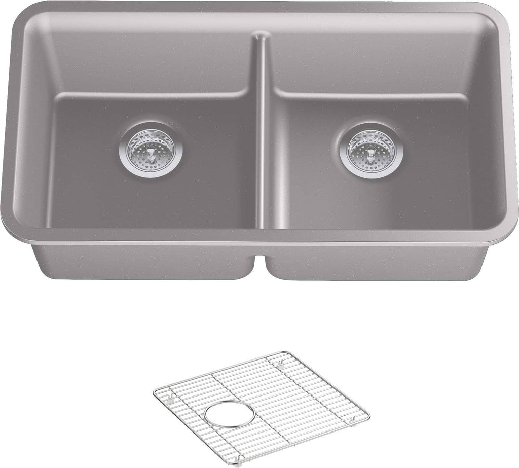 Matte Grey Undermount Double-Equal Kitchen Sink with Rack A814977