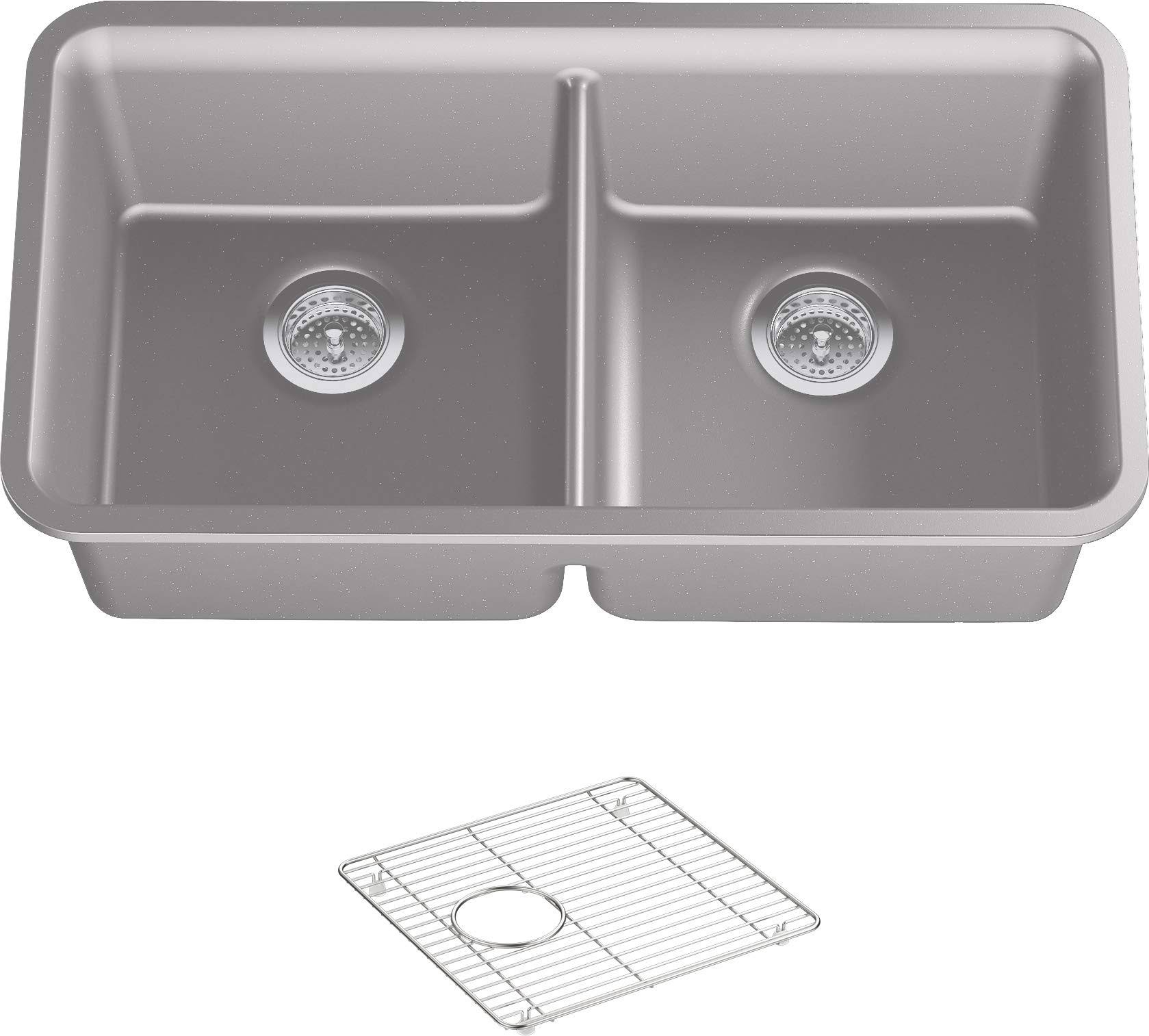 Matte Grey Undermount Double-Equal Kitchen Sink with Rack A814977
