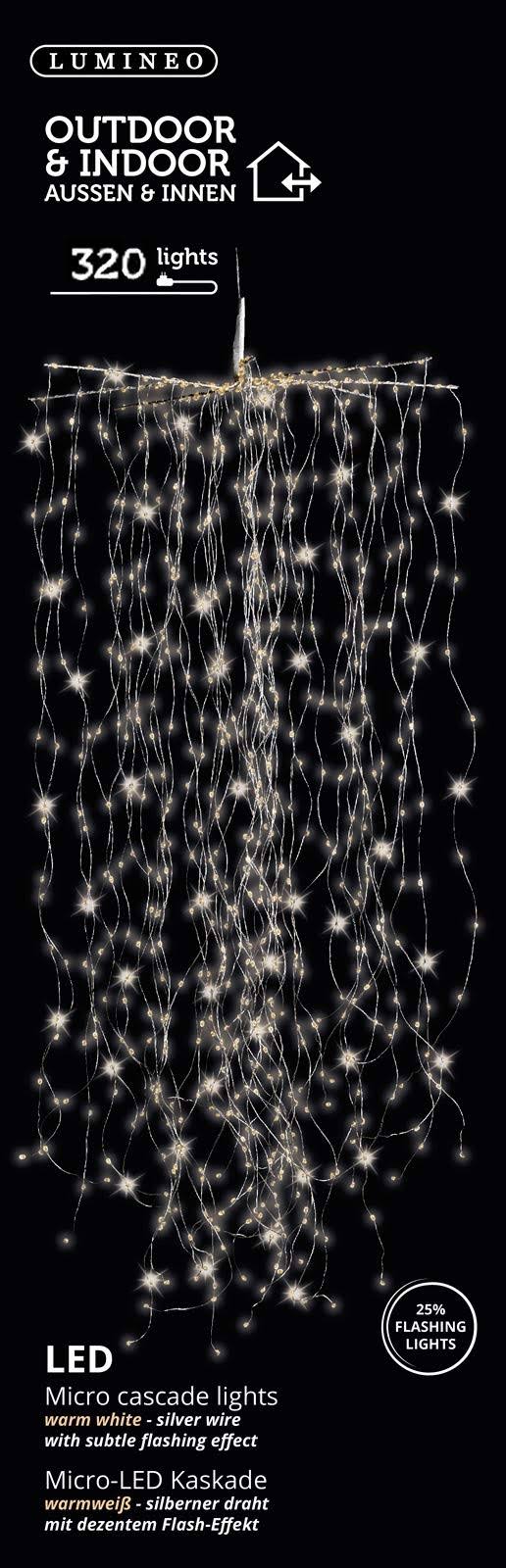320 Micro LED Warm White Cascade Lights Set Silver Wires S53420