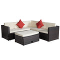 4-Piece Brown Poly Rattan Sectional Sofa Set with Table Q89686