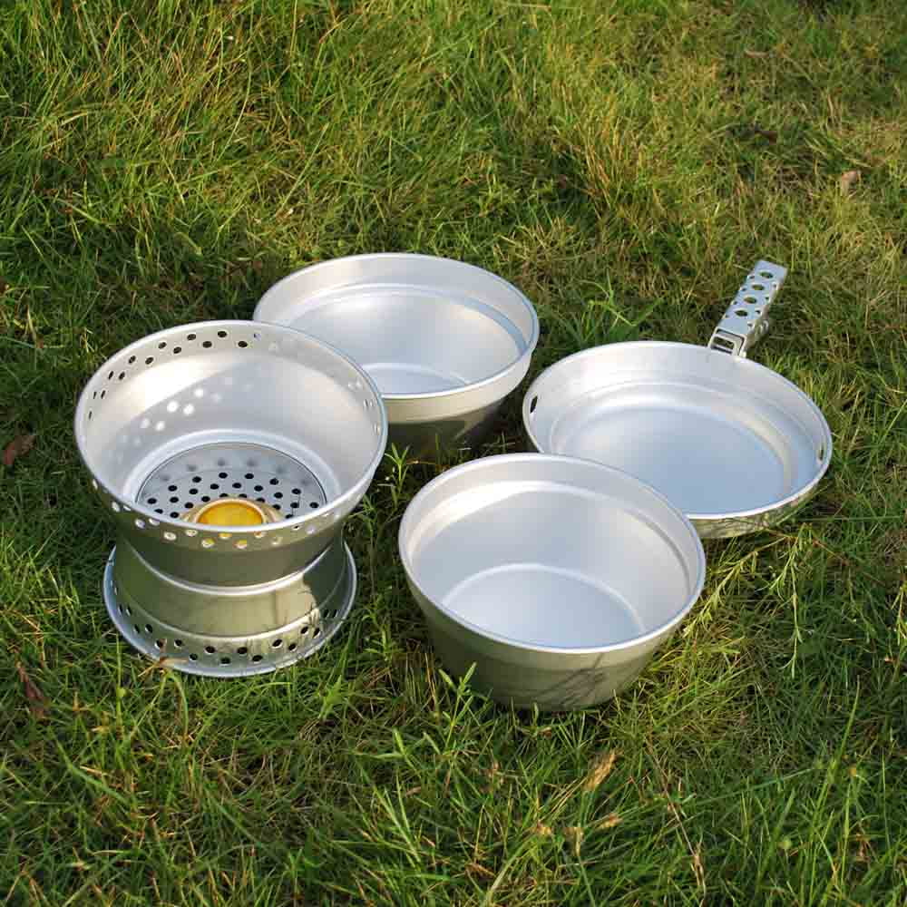 Backpacking Cooking Set with Alcohol Spirit Stove Pot Pan P952173