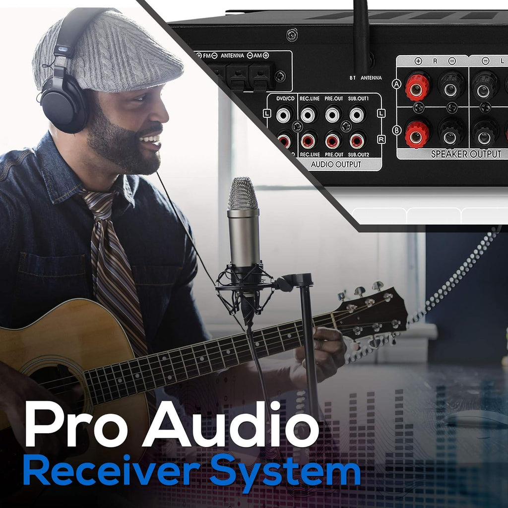 Wireless Bluetooth Stereo Amplifier with AM/FM Radio, MP3/USB, AUX, RCA, Karaoke Mic in, Rack Mount, Remote X41283