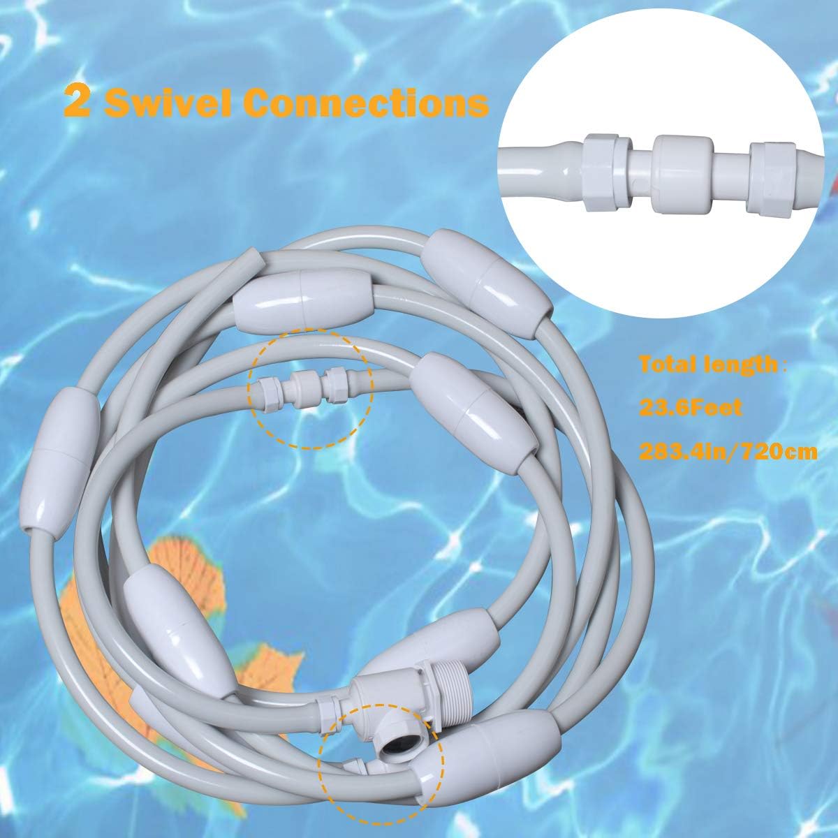 23.6 Feet Pool Cleaner Feed Hose with Universal Wall Fitting Connector M817
