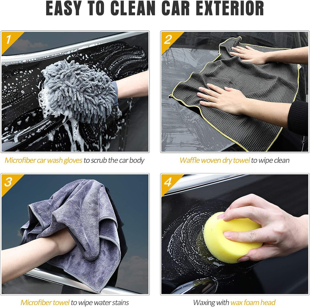 12 Pcs Car Wash Kit with Microfiber Towels and Storage Box B43362