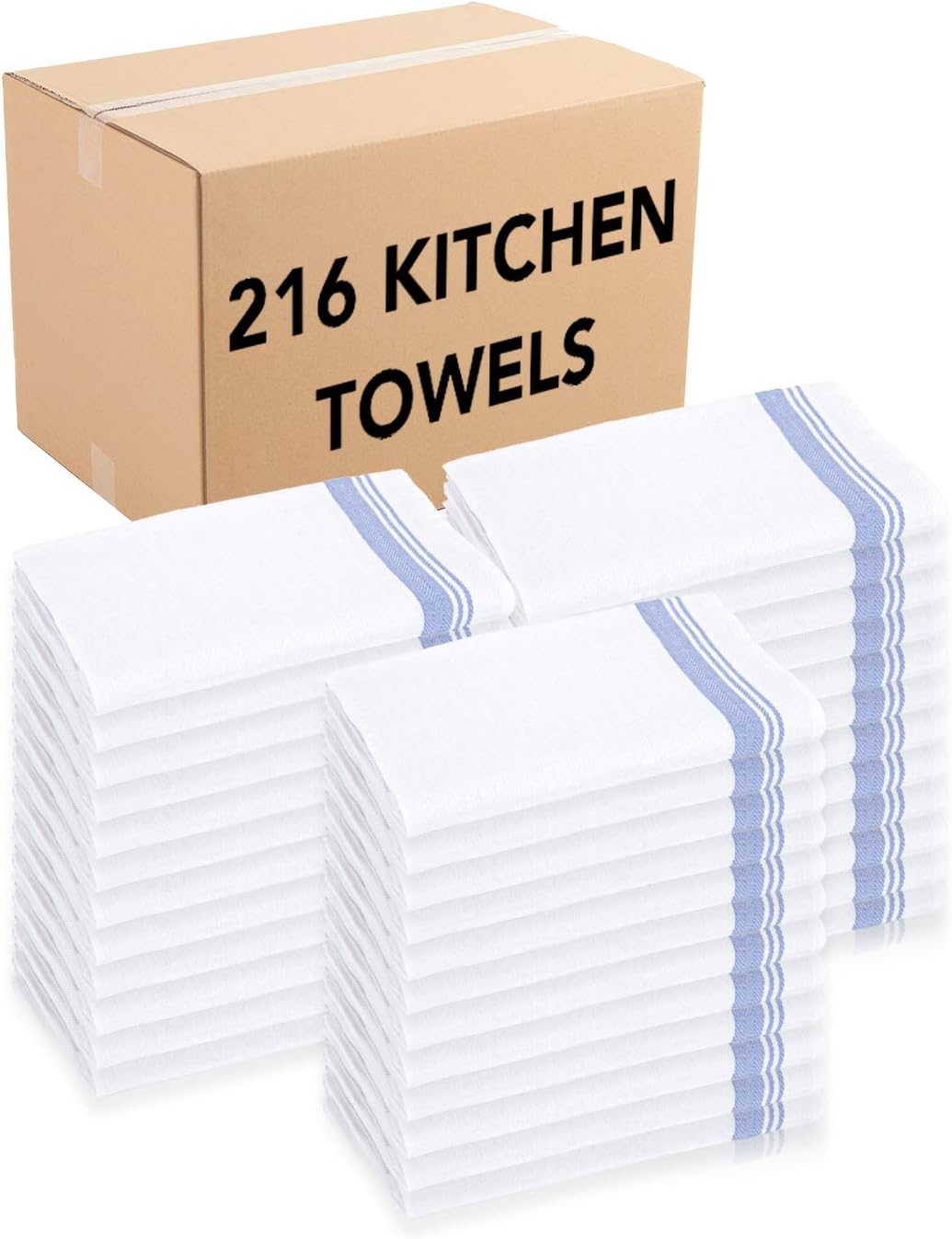 Oversized 100 Percent Cotton Kitchen Towels, Blue Stripes, 216 Bulk Case Pack C788