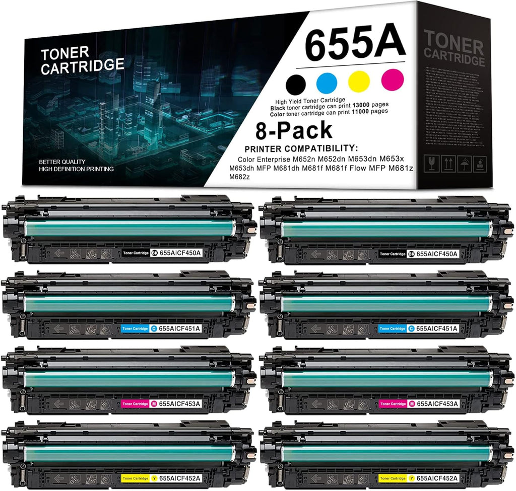 8 Pack Toner Cartridge Replacement for HP Color Enterprise M652n M652dn M653dn M653x M653dh MFP M681dh M681f Flow MFP M681f M681z M682z Q2425