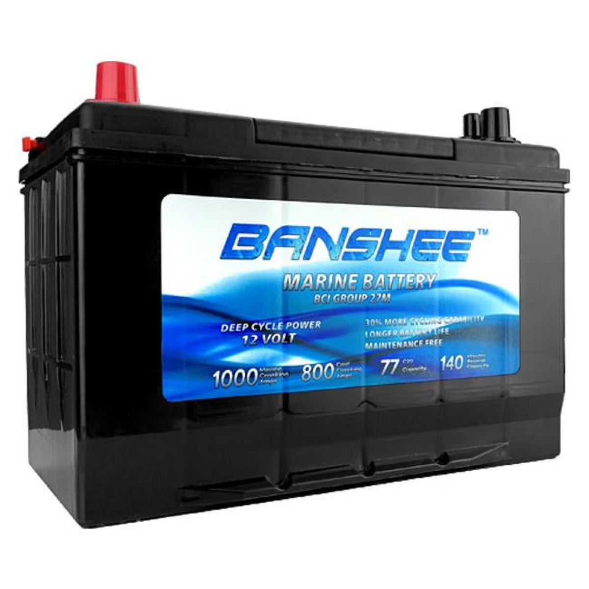 12V 77Ah Deep Cycle Marine Battery, Group Size 27 A8406