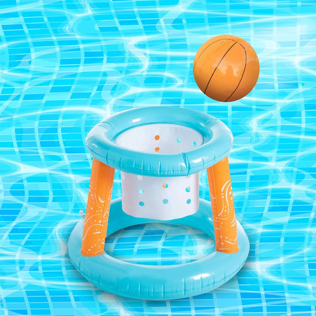 Light Blue Inflatable Volleyball Net & Basketball Hoops Pool Float Set Q4910