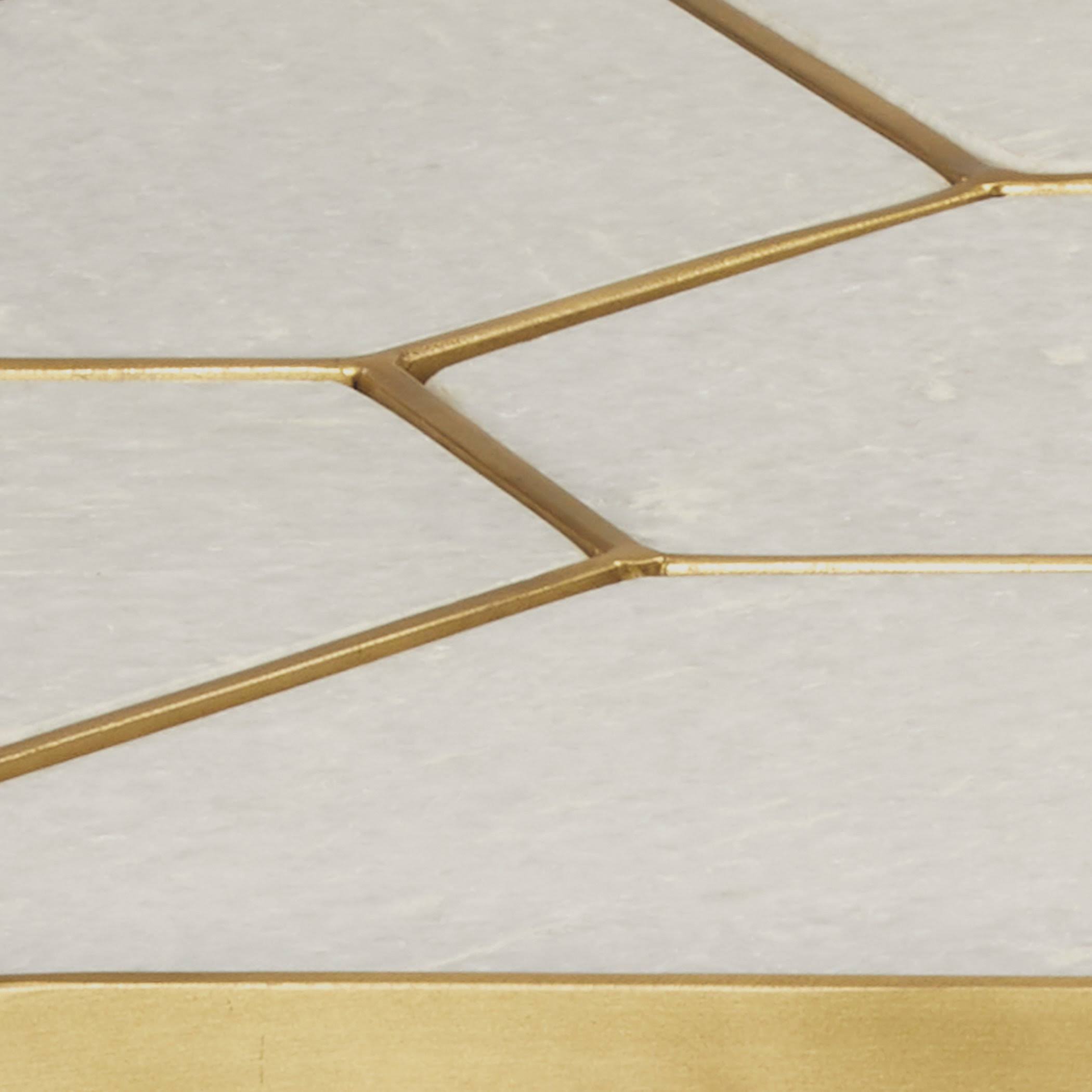White Marble and Brass Metal Side Table Y672130
