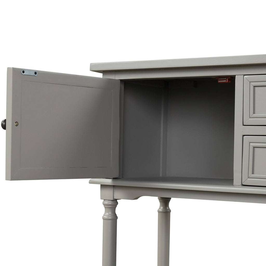 Modern Pine Console Table with 2 Drawer, 1 Cabinet, 1 Shelf, Greige S61101