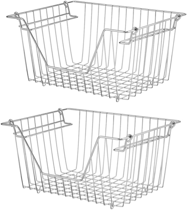 Large Stackable Storage Baskets Cabinet Organizer Sturdy Metal Wire Pantry Freezer Bin 4 Packs B516352