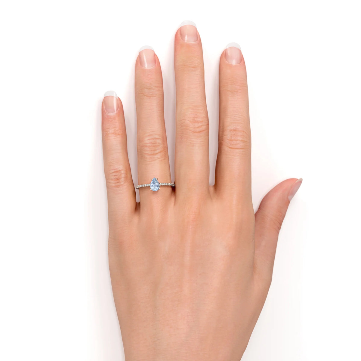 1 Carat Pear Shaped Aquamarine Promise Ring in 18k Rose Gold over Silver Y7598