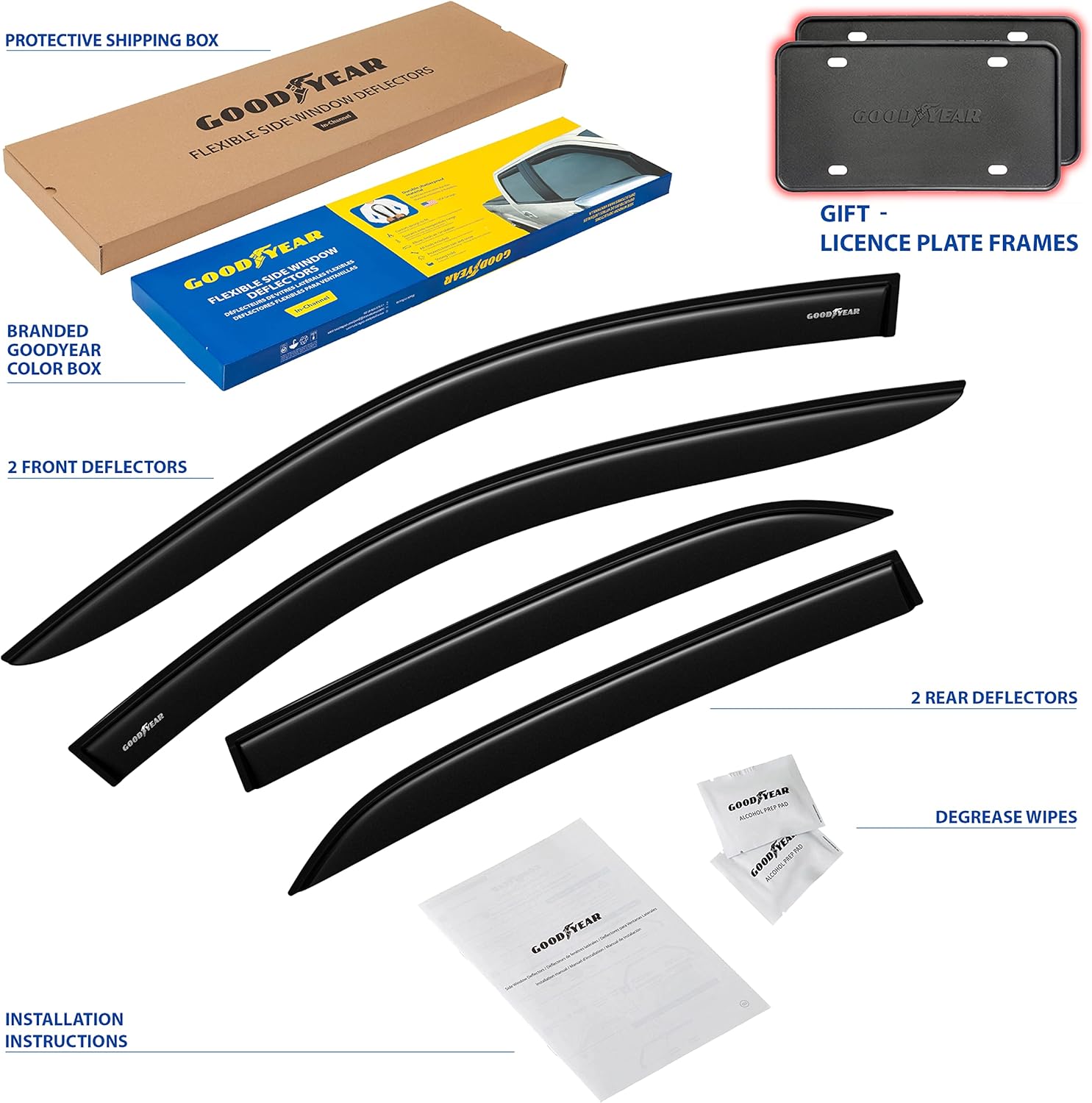 4 pcs Shatterproof Tape-on Window Deflectors R75734