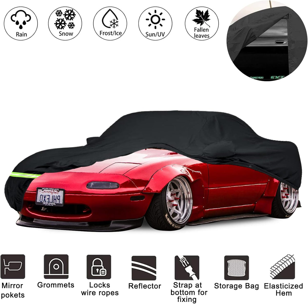 Waterproof Car Cover for Mazda Miata MX-5, 190T, Pack of 2 U898579