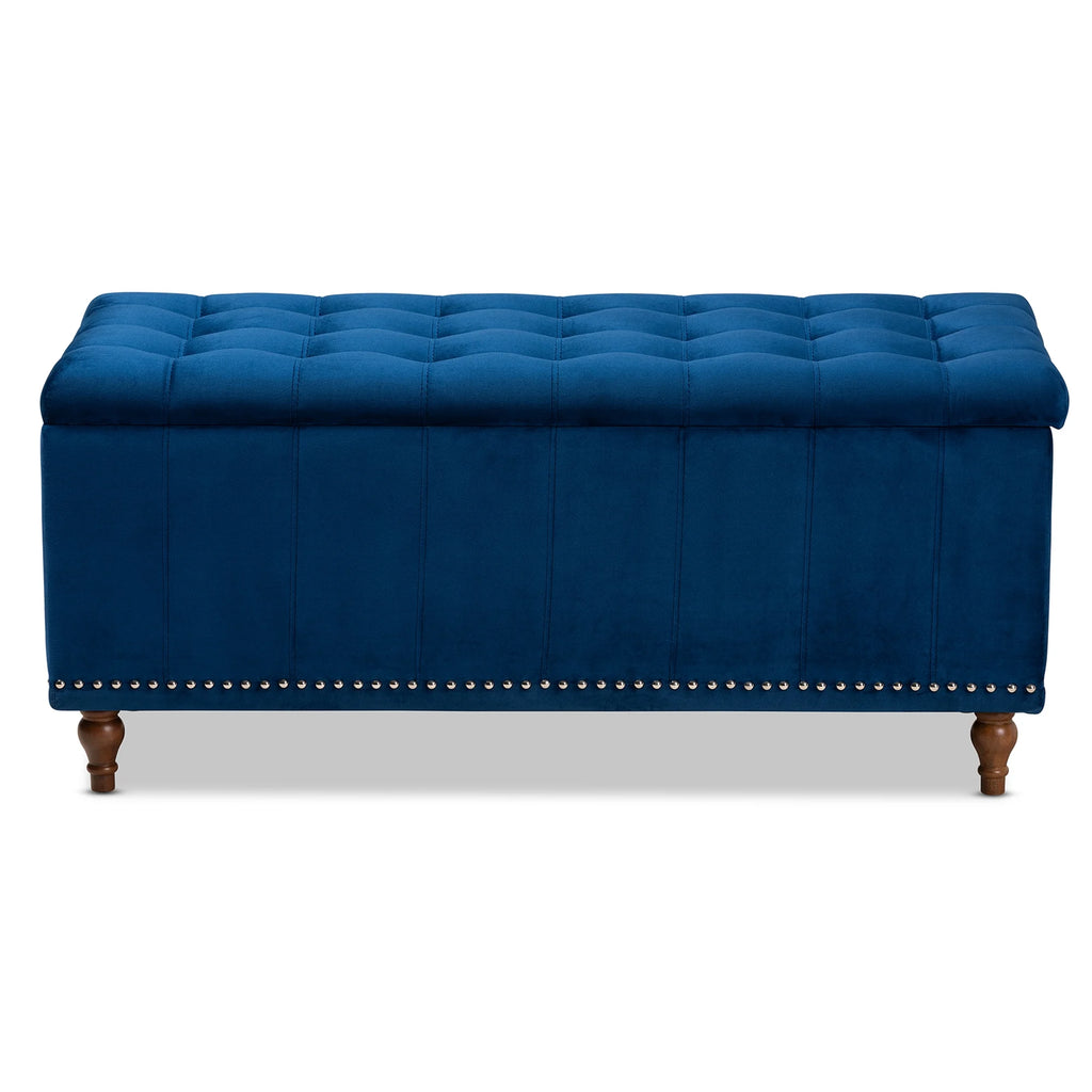 Navy Blue Velvet Button-Tufted Storage Ottoman Bench V6209
