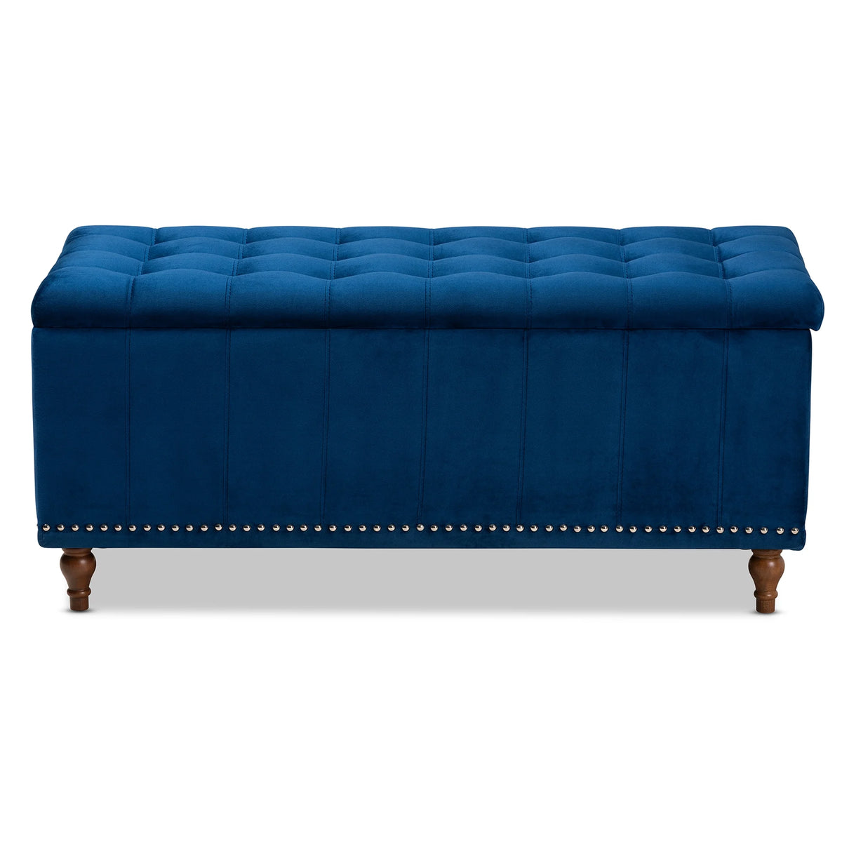 Navy Blue Velvet Button-Tufted Storage Ottoman Bench V6209