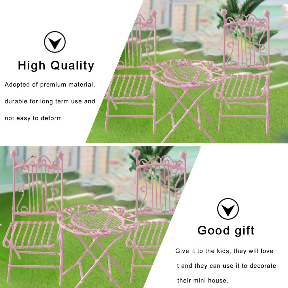 Miniature Metal Pink Table Chair for Dolls House Furniture P423