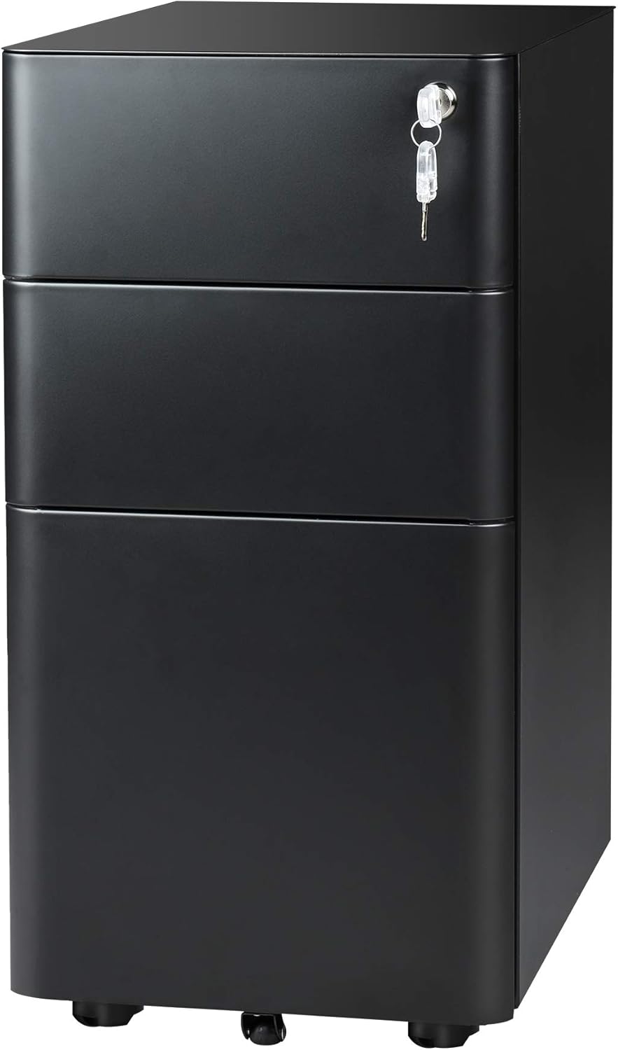 Black 3-Drawer Slim File Cabinet D74033