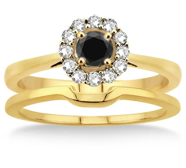1.25 Carat Black Diamond Halo Bridal Set on 10k Yellow Gold B175095