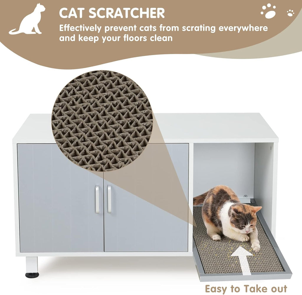 White & Grey Cat Litter Box Furniture Storage Bench Q750