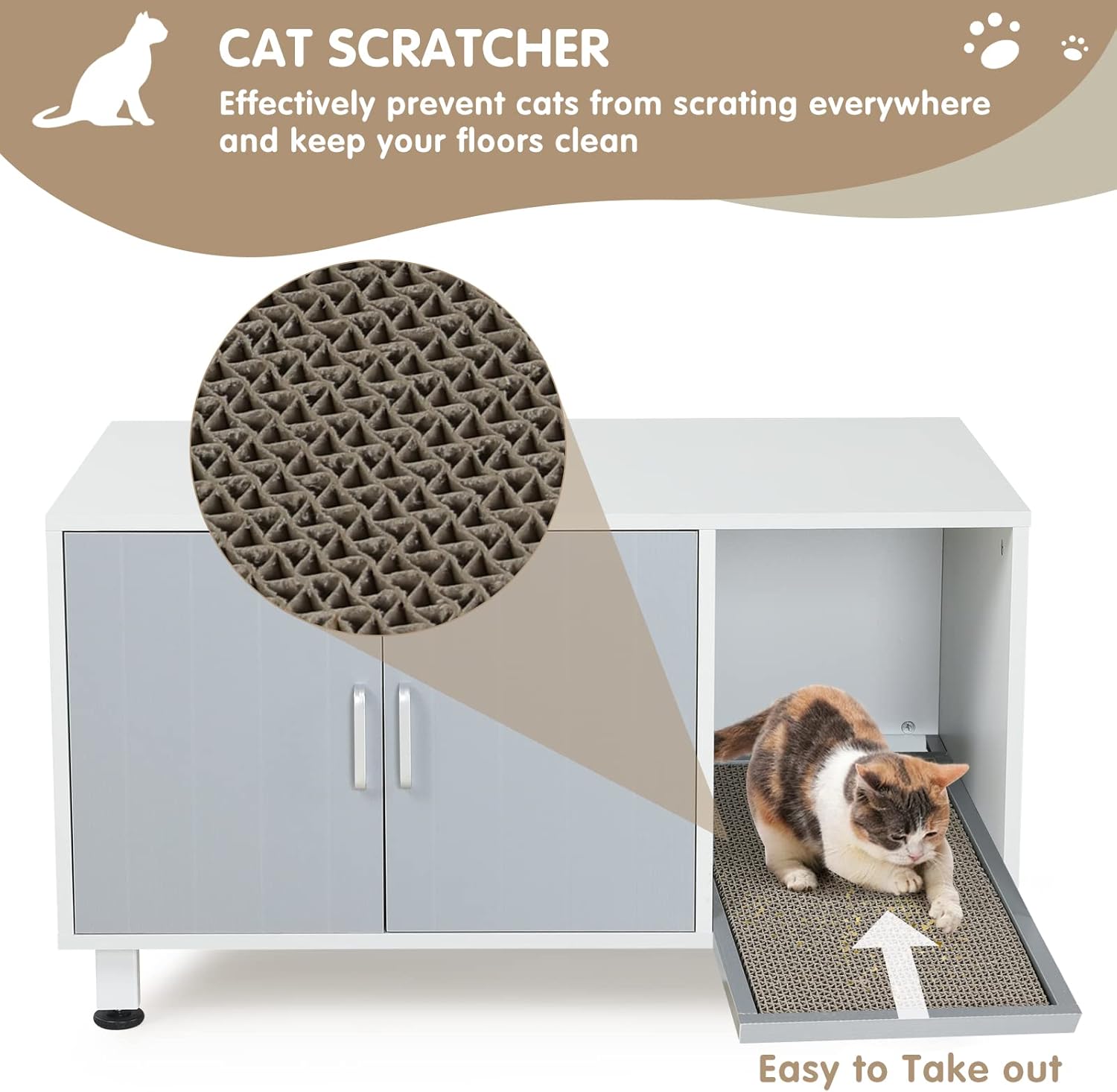 White & Grey Cat Litter Box Furniture Storage Bench Q750