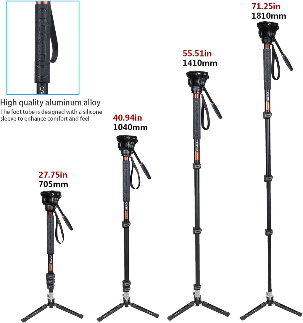 Aluminum Telescopic Camera Monopod with Pan Tilt Fluid Head and 3-Leg Tripod Base N63174
