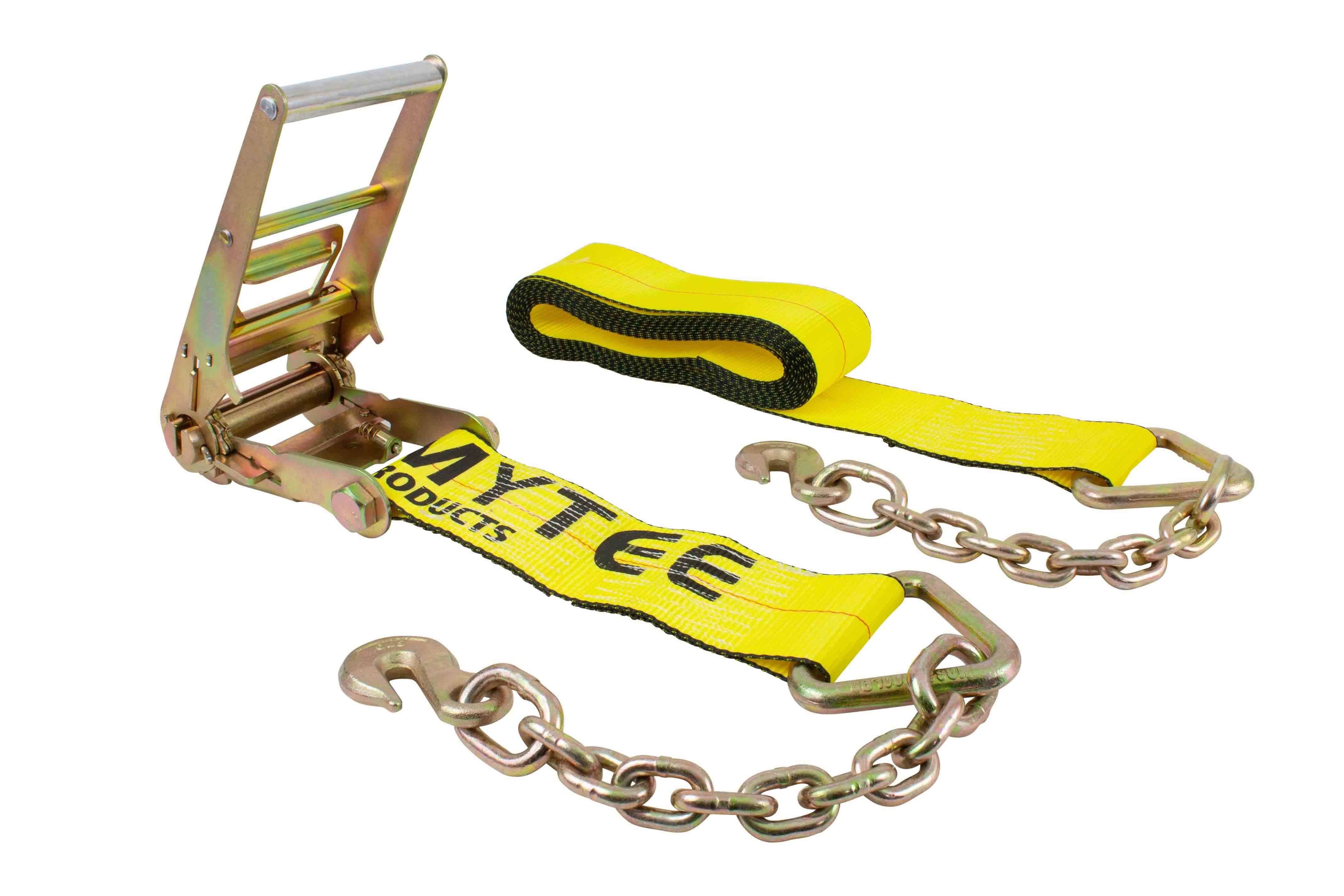 4 in. x 30 ft. Ratchet Strap with Chain Anchor 5400 lbs WLL I792