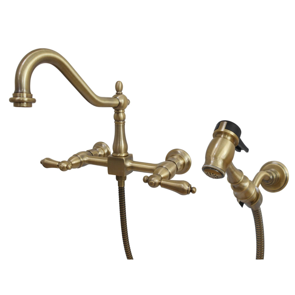 Antique Brass Wall Mount Kitchen Faucet with Brass Sprayer J828
