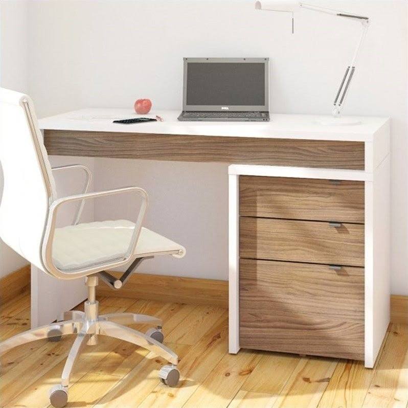 White and Walnut 3 Drawer Computer Desk L2260