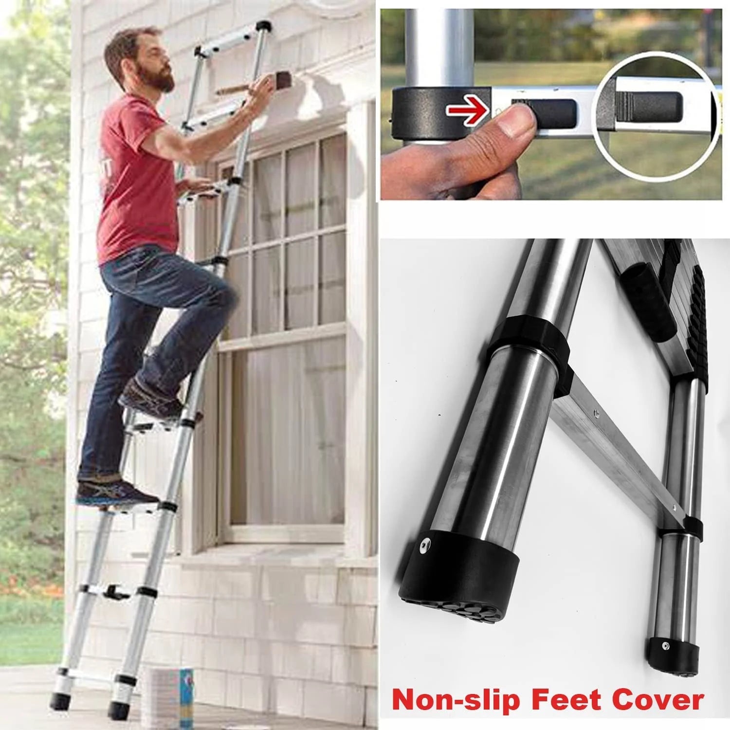 Stainless Steel Telescoping Folding Ladder 330lb Load Capacity U38883