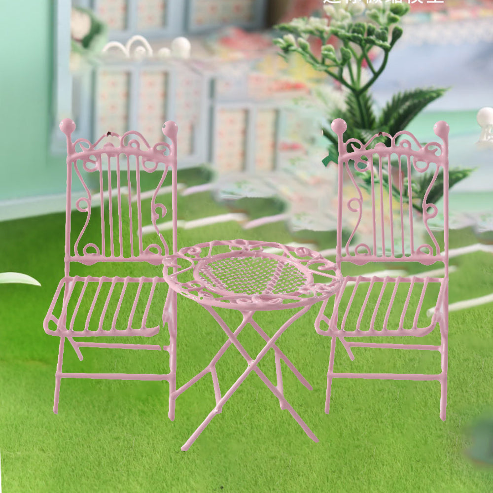 Miniature Metal Pink Table Chair for Dolls House Furniture P423