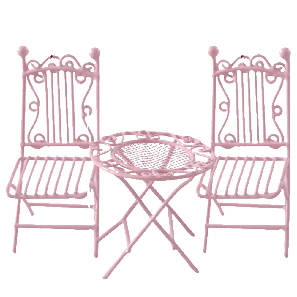 Miniature Metal Pink Table Chair for Dolls House Furniture P423
