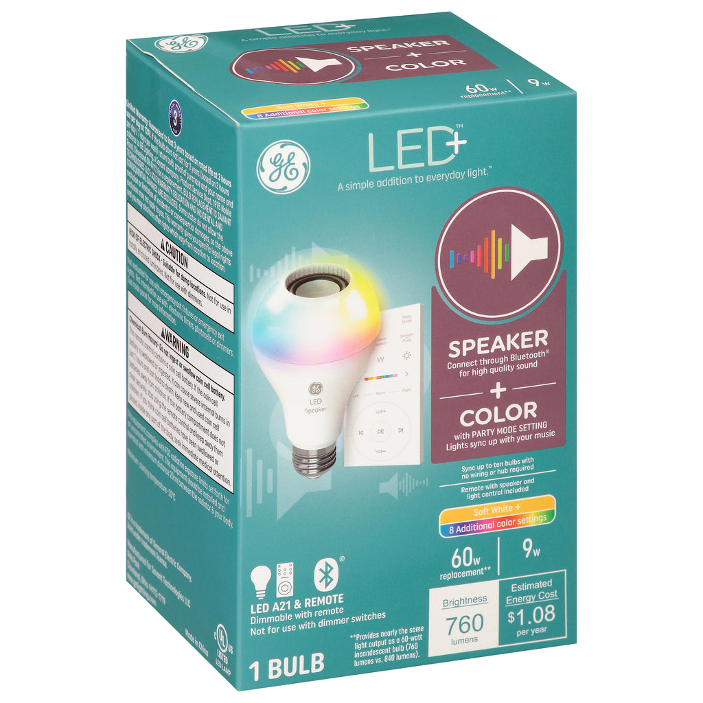 LED+ Speaker Light Bulb with Remote, Multicolor, A21, 9 Watt Y48716