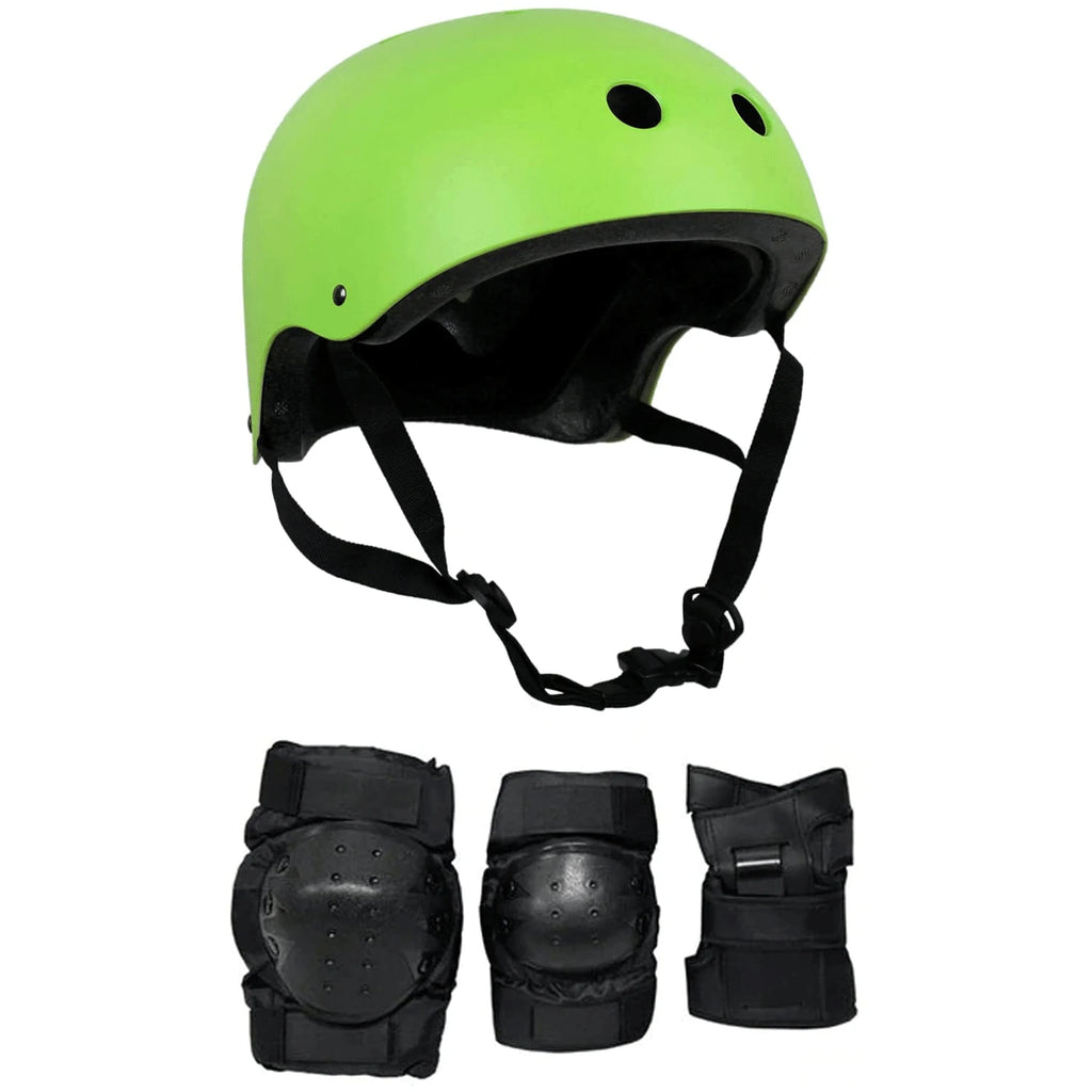 Neon Green Skateboard Helmet Elbow Knee Wrist Pad Combo L24775