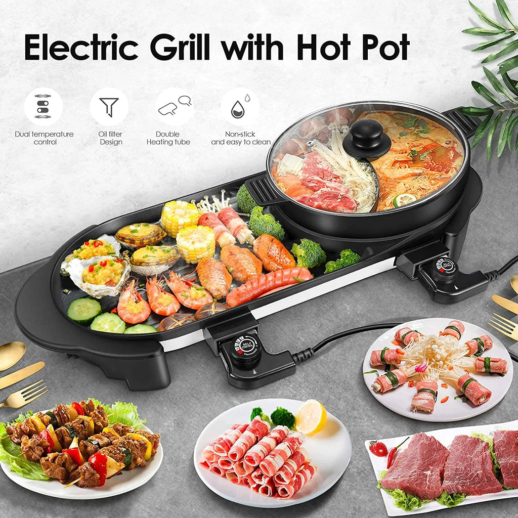 Electric Hot Pot with Grill, Removable Non-Stick Hotpot, 110V H696541