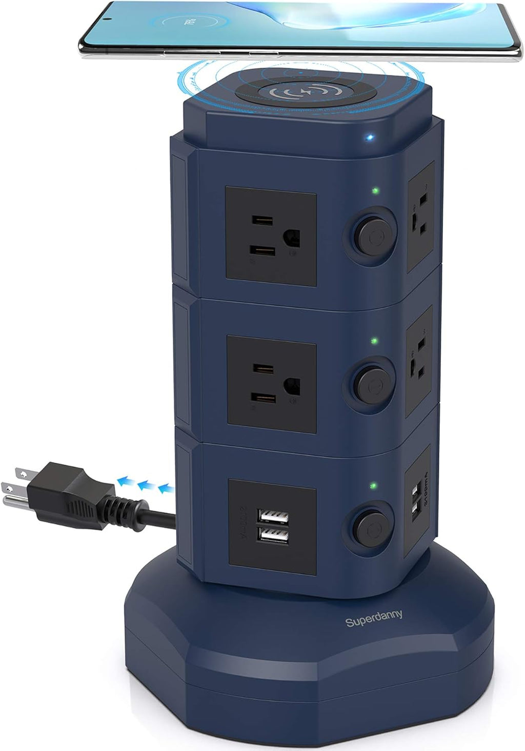 Gold 13A Surge Protector Tower with 10 AC Outlets and 4 USB Slots, Pack of 2 C47405